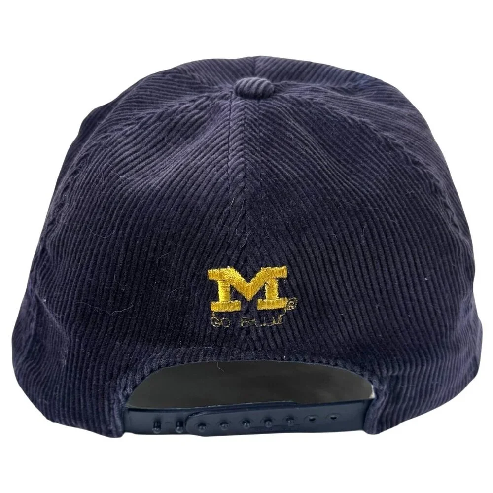 Vintage University Of Michigan Wolverines Corduroy Hat SnapBack Embroidered Blue - Picture 4 of 12